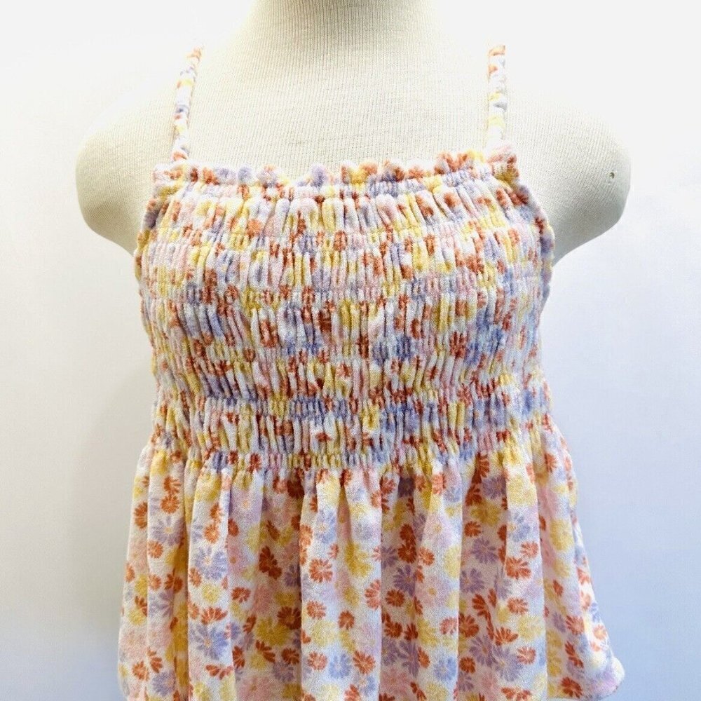 NWT SO Juniors Pullover Terry Cloth Smocked Peplum Floral Shirred Tank Size XL